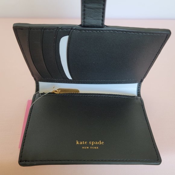 KATE SPADE Hudson SMALL Posh Plaid Embossed Pebbled Leather Bifold Wallet-Black⭐ - Picture 11 of 15
